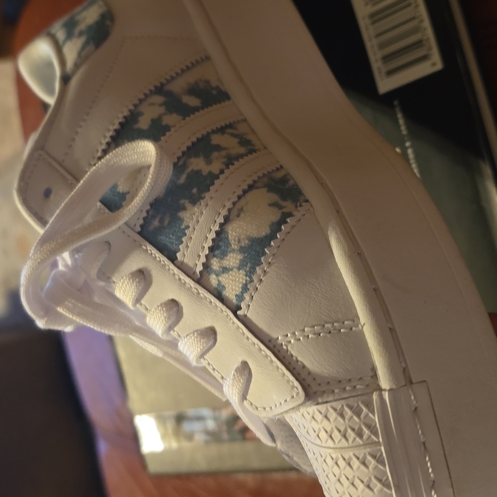 White and Blue Adidas Women's Eco Superstar Bold Sneakers - Picture 5 of 5